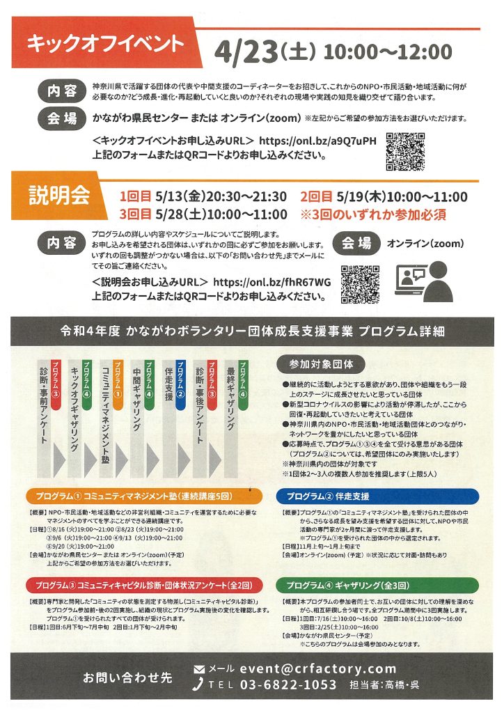 ボランタリー団体成長支援事業『かながわ組織内コミュニケーション回復・強化事業』の募集