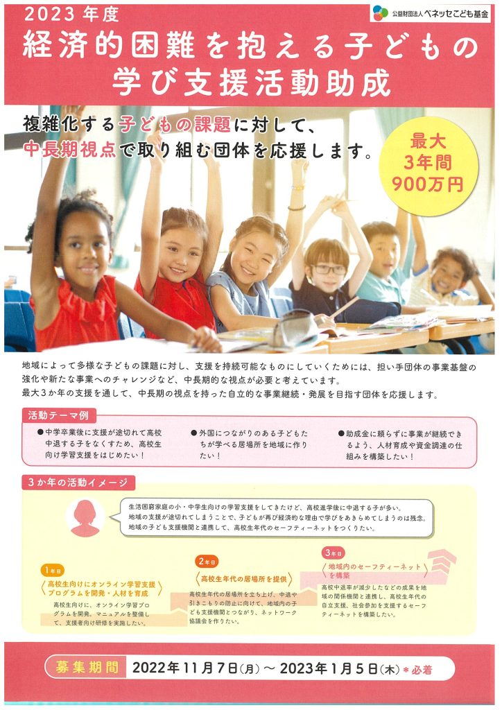 2023年度経済的困難を抱える子どもの学び支援活動助成／ベネッセこども基金