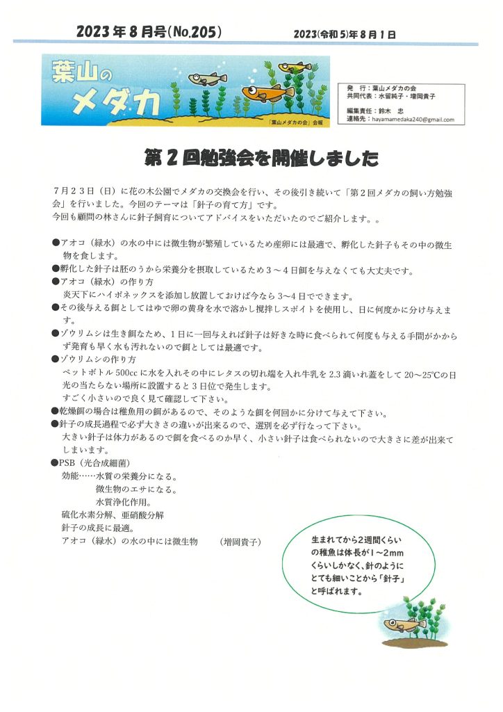 「葉山メダカの会」会報8月号/NO.205