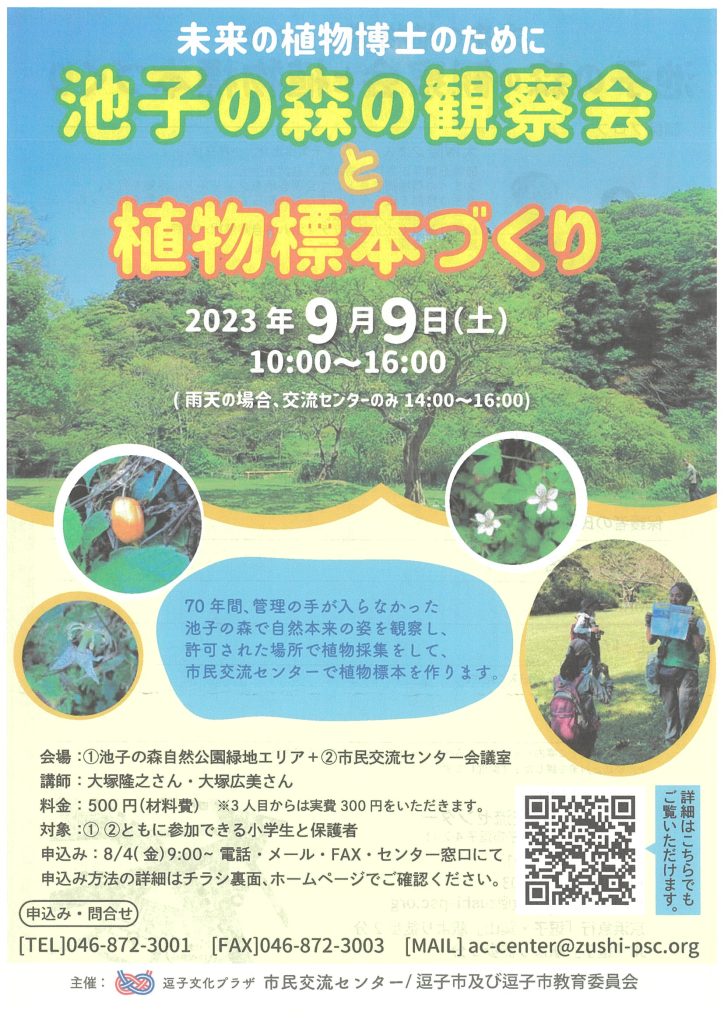 池子の森の観察会と植物標本づくり／逗子文化プラザ市民交流センター