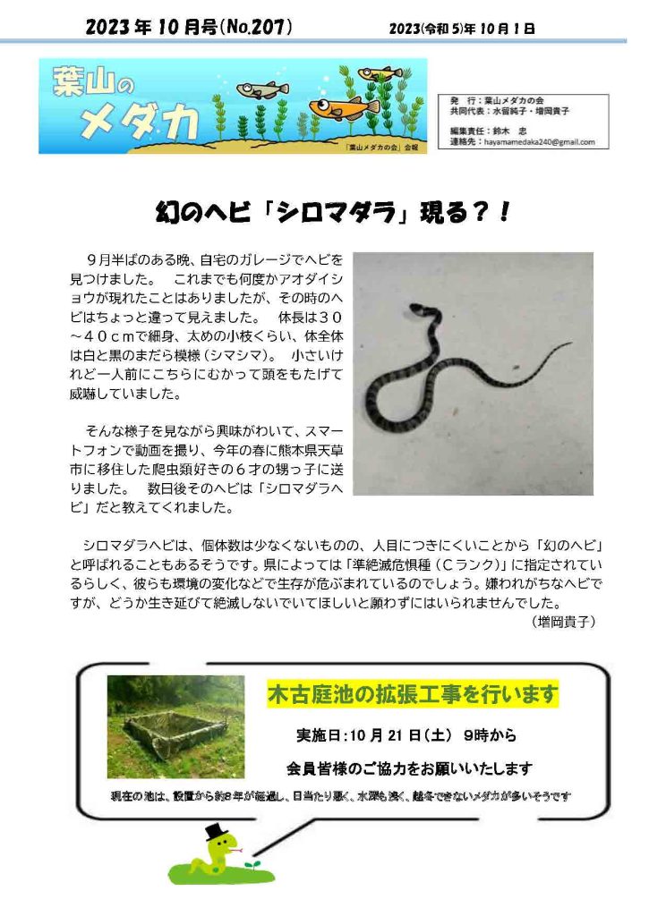 「葉山メダカの会」会報10月号/NO.207