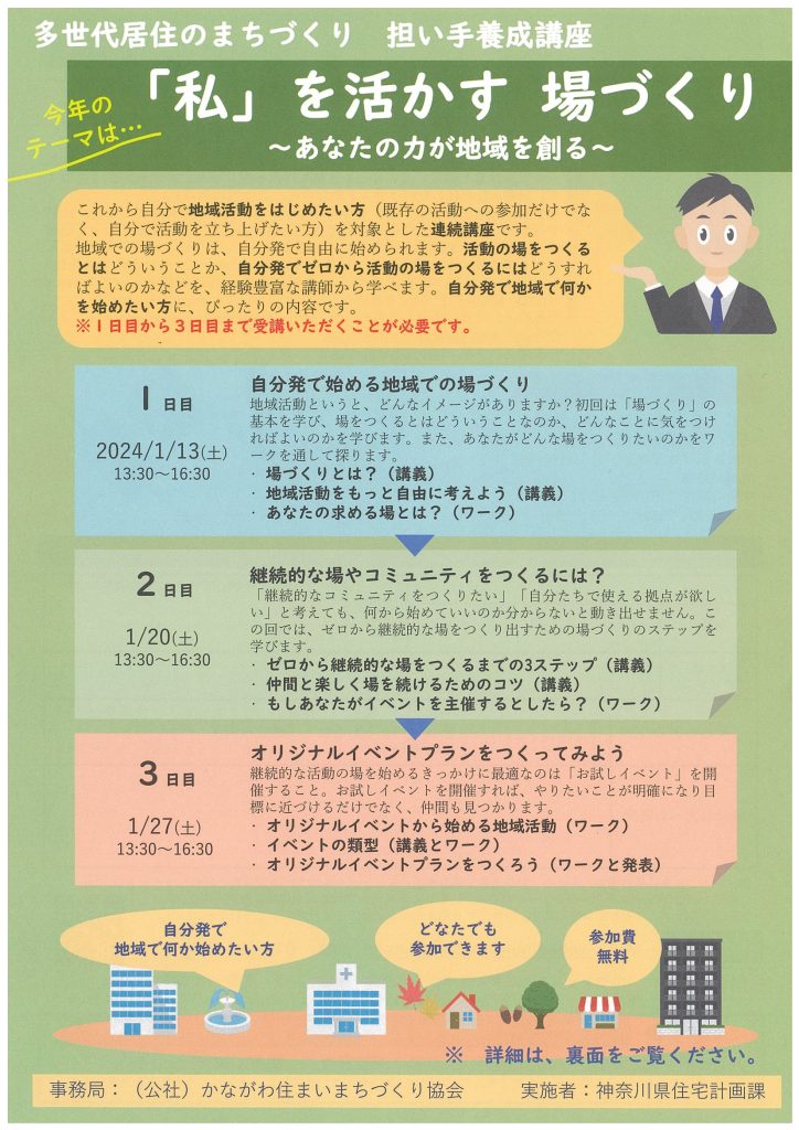 多世代居住のまちづくり　担い手養成講座／神奈川県住宅計画課