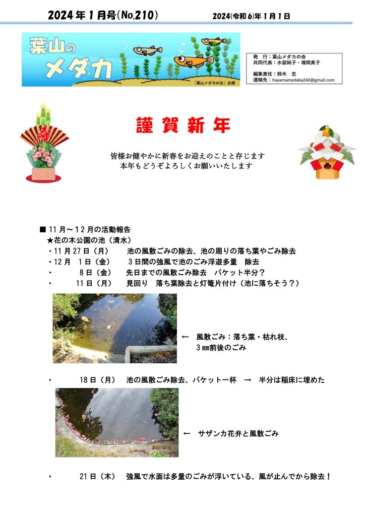 「葉山メダカの会」会報1月号/NO.210