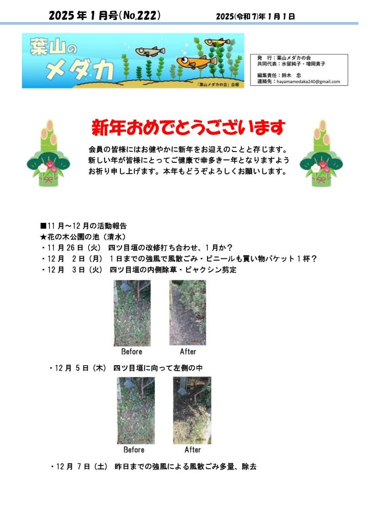 「葉山メダカの会」会報1月号/NO.222